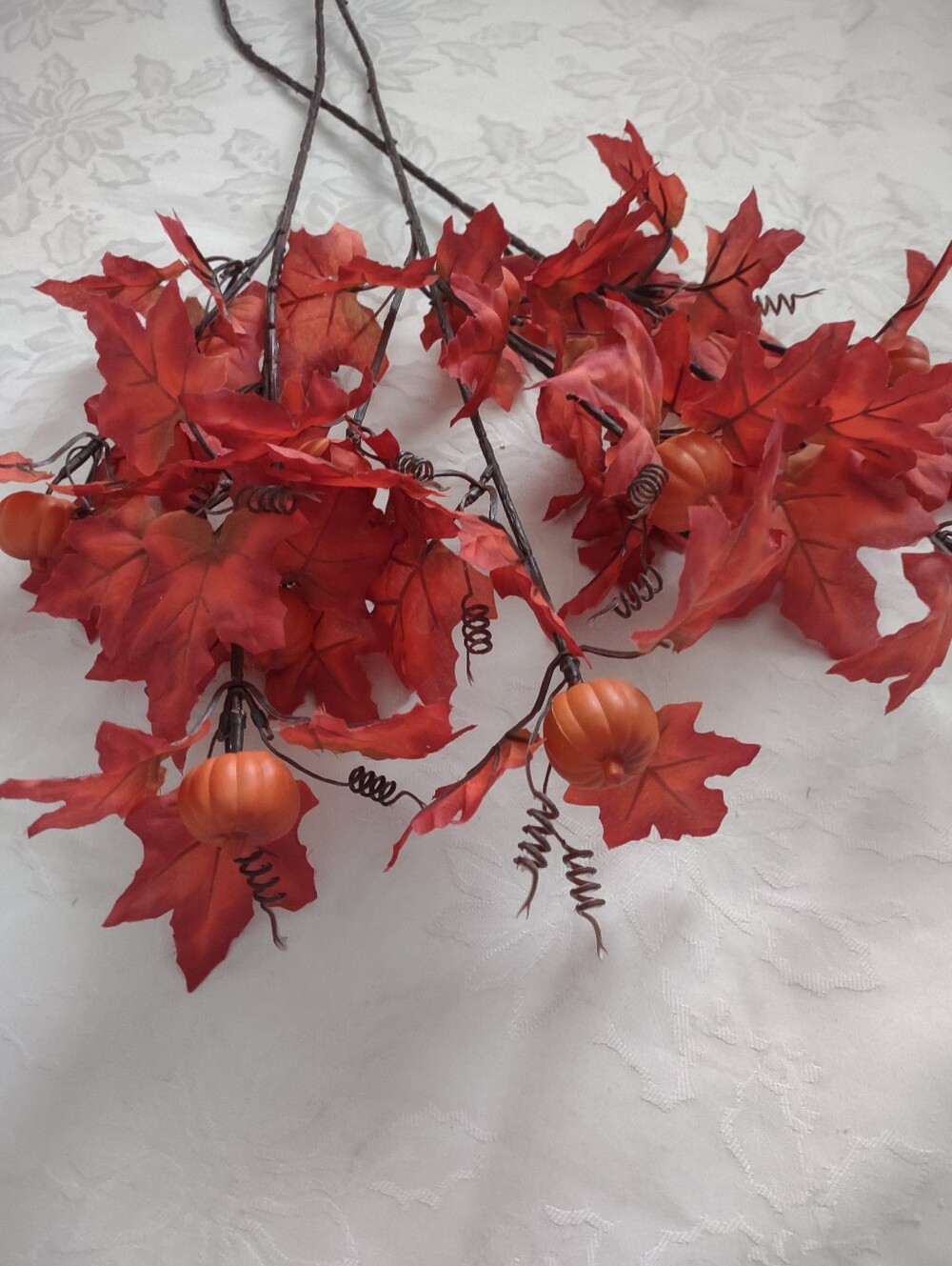 Pumpkins Red Leaves Fall Holiday Flower Decor